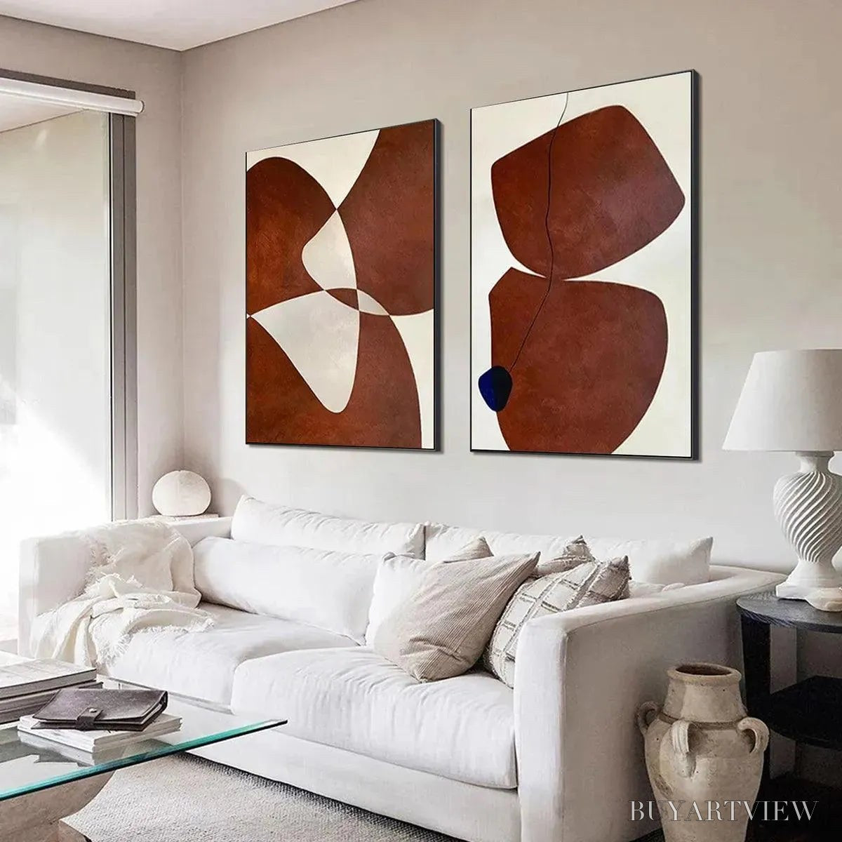 BUYARTVIEW Brown Abstract Diptych – Abstract Painting Set of 2, Vertical - image 4
