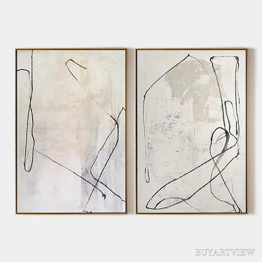 BUYARTVIEW Minimalist Abstract Diptych – Beige Abstract Painting Set of 2 - image 1