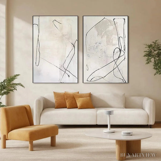 BUYARTVIEW Minimalist Abstract Diptych – Beige Abstract Painting Set of 2 - image 2