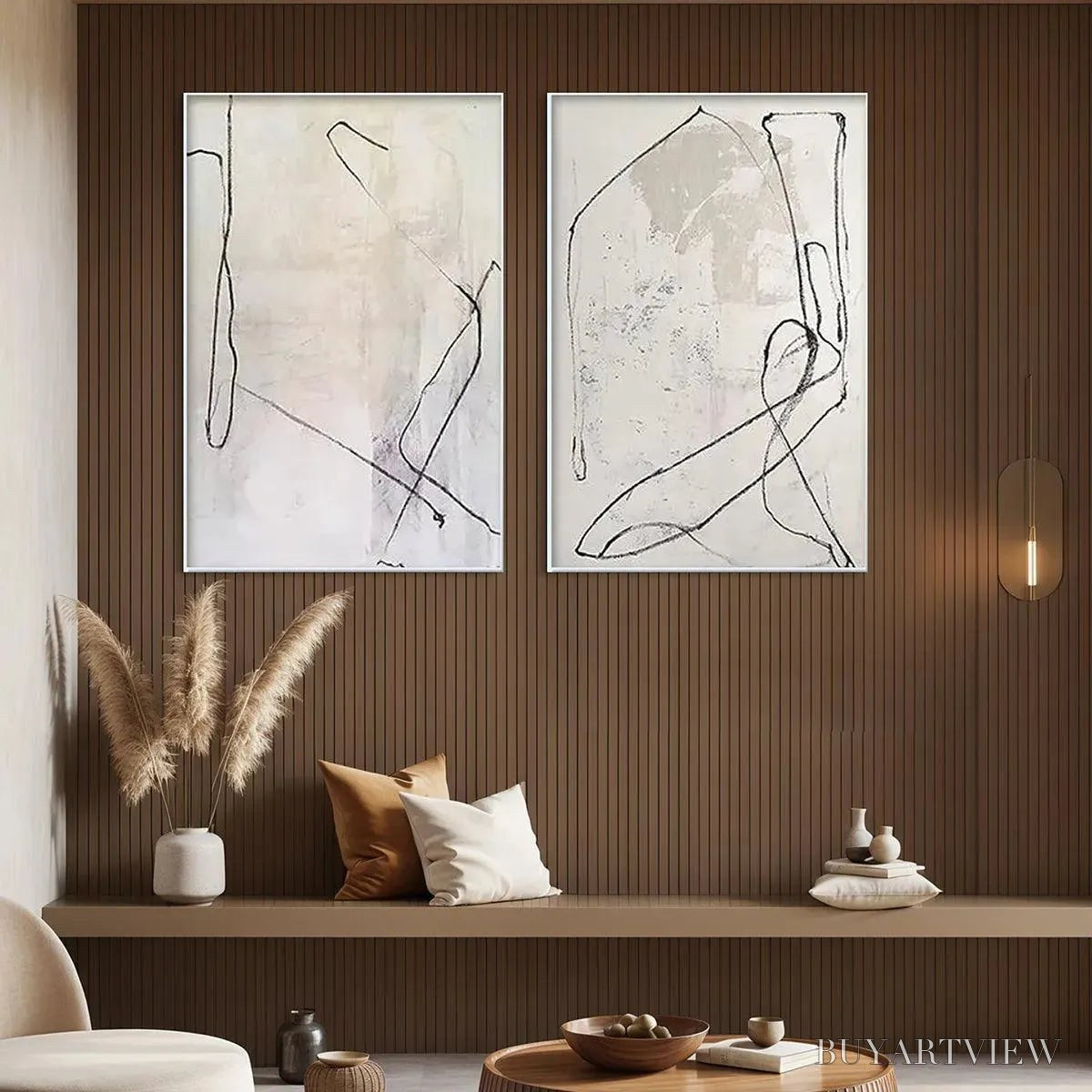 BUYARTVIEW Minimalist Abstract Diptych – Beige Abstract Painting Set of 2 - image 4