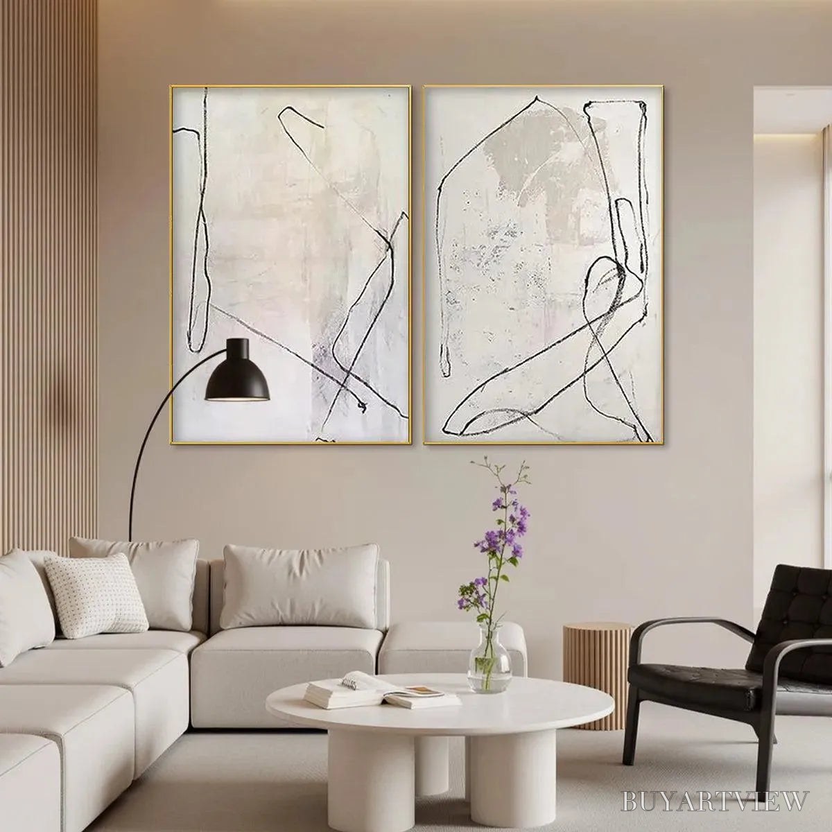 BUYARTVIEW Minimalist Abstract Diptych – Beige Abstract Painting Set of 2 - image 5