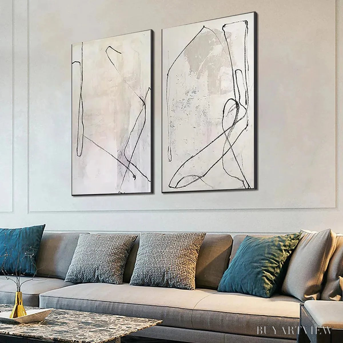 BUYARTVIEW Minimalist Abstract Diptych – Beige Abstract Painting Set of 2 - image 6