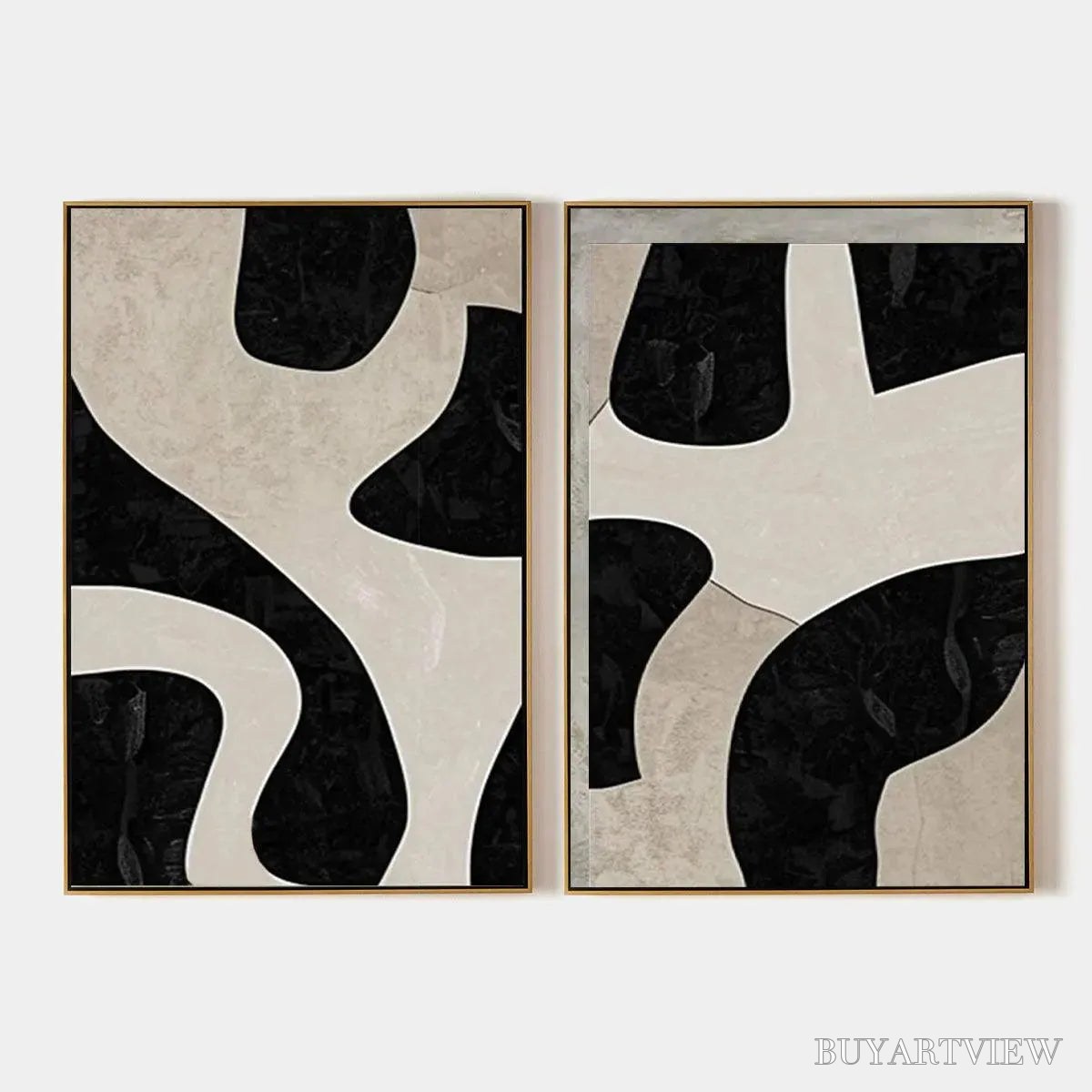 BUYARTVIEW Black & Beige Abstract Diptych – Abstract Painting Set of 2, Vertical - image 1