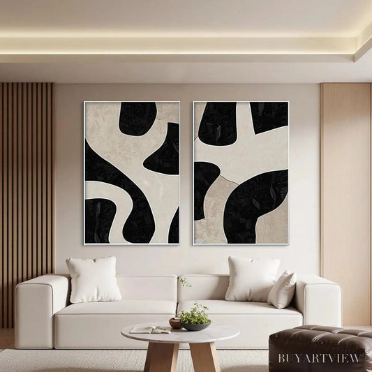 BUYARTVIEW Black & Beige Abstract Diptych – Abstract Painting Set of 2, Vertical - image 2
