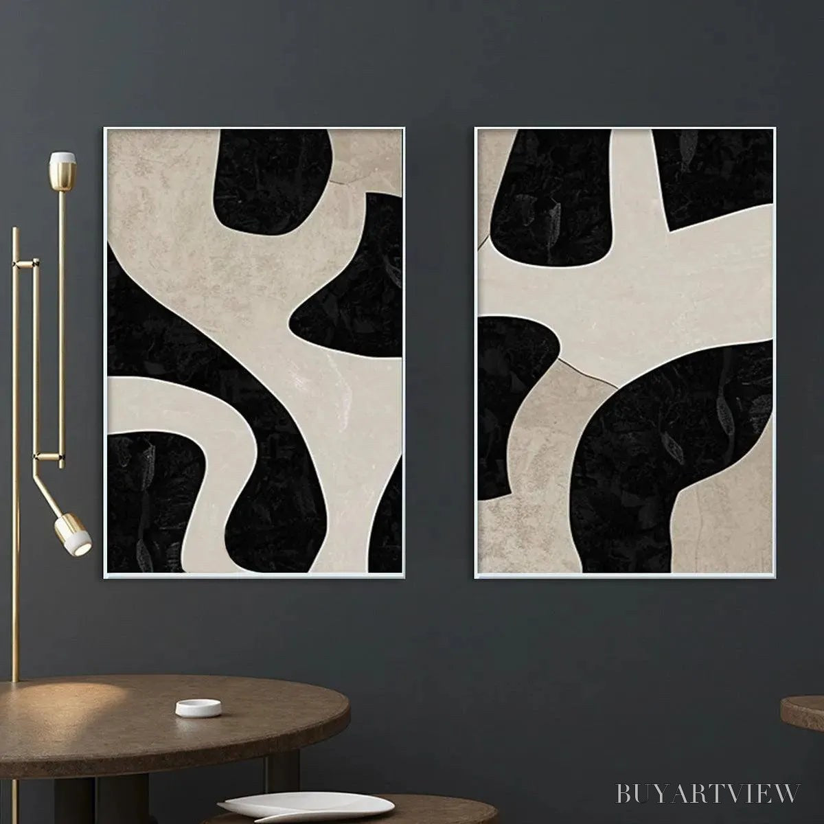 BUYARTVIEW Black & Beige Abstract Diptych – Abstract Painting Set of 2, Vertical - image 5
