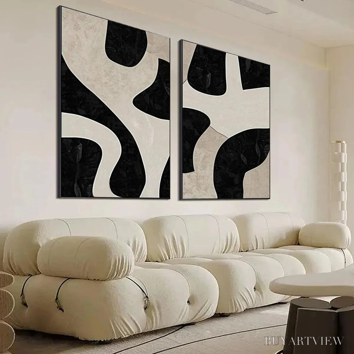 BUYARTVIEW Black & Beige Abstract Diptych – Abstract Painting Set of 2, Vertical - image 6