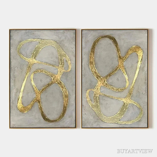 BUYARTVIEW Golden Abstract Diptych – Abstract Painting Set of 2, Vertical - image 1