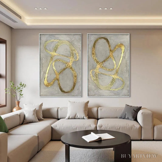 BUYARTVIEW Golden Abstract Diptych – Abstract Painting Set of 2, Vertical - image 2