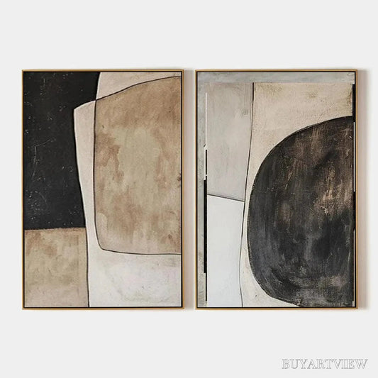 BUYARTVIEW Abstract Geometric Diptych – Abstract Painting Set of 2, Vertical - image 1