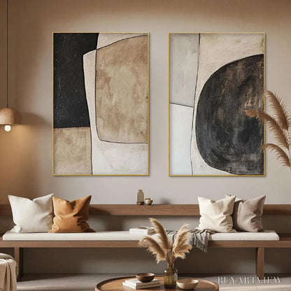 BUYARTVIEW Abstract Geometric Diptych – Abstract Painting Set of 2, Vertical - image 2