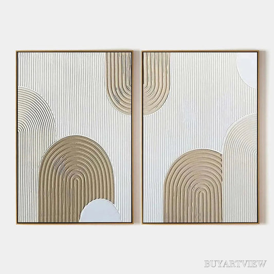 BUYARTVIEW Beige Textured Arches Diptych – Textured Abstract Painting Set of 2, Vertical - image 1