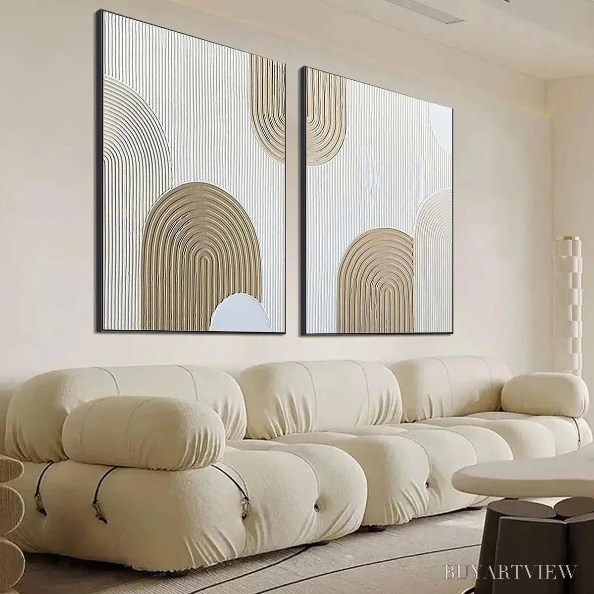 BUYARTVIEW Beige Textured Arches Diptych – Textured Abstract Painting Set of 2, Vertical - image 4