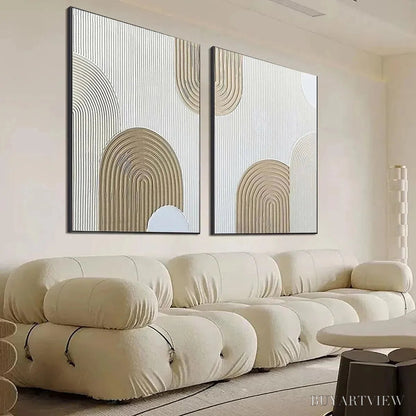 BUYARTVIEW Beige Textured Arches Diptych – Textured Abstract Painting Set of 2, Vertical - image 4