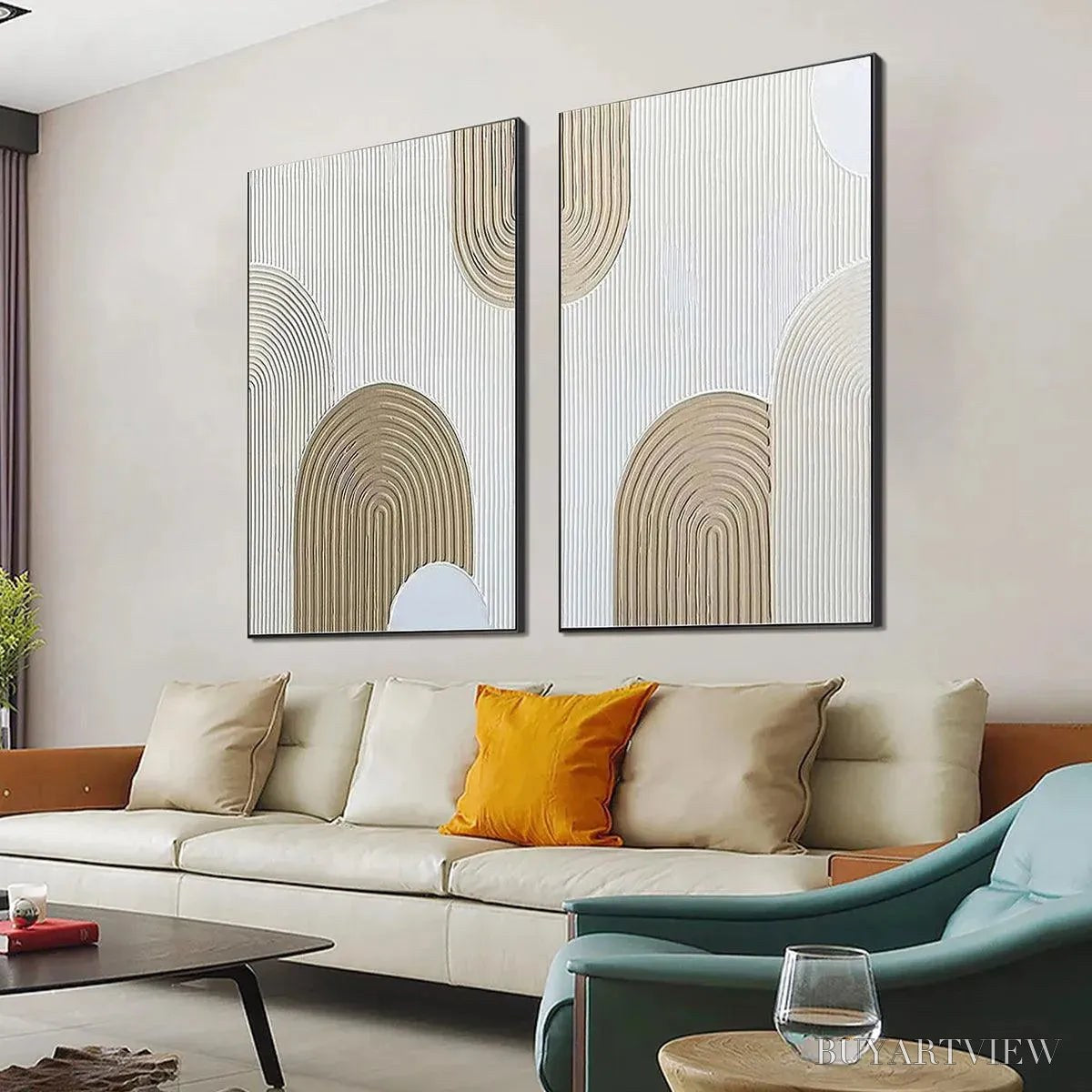 BUYARTVIEW Beige Textured Arches Diptych – Textured Abstract Painting Set of 2, Vertical - image 5