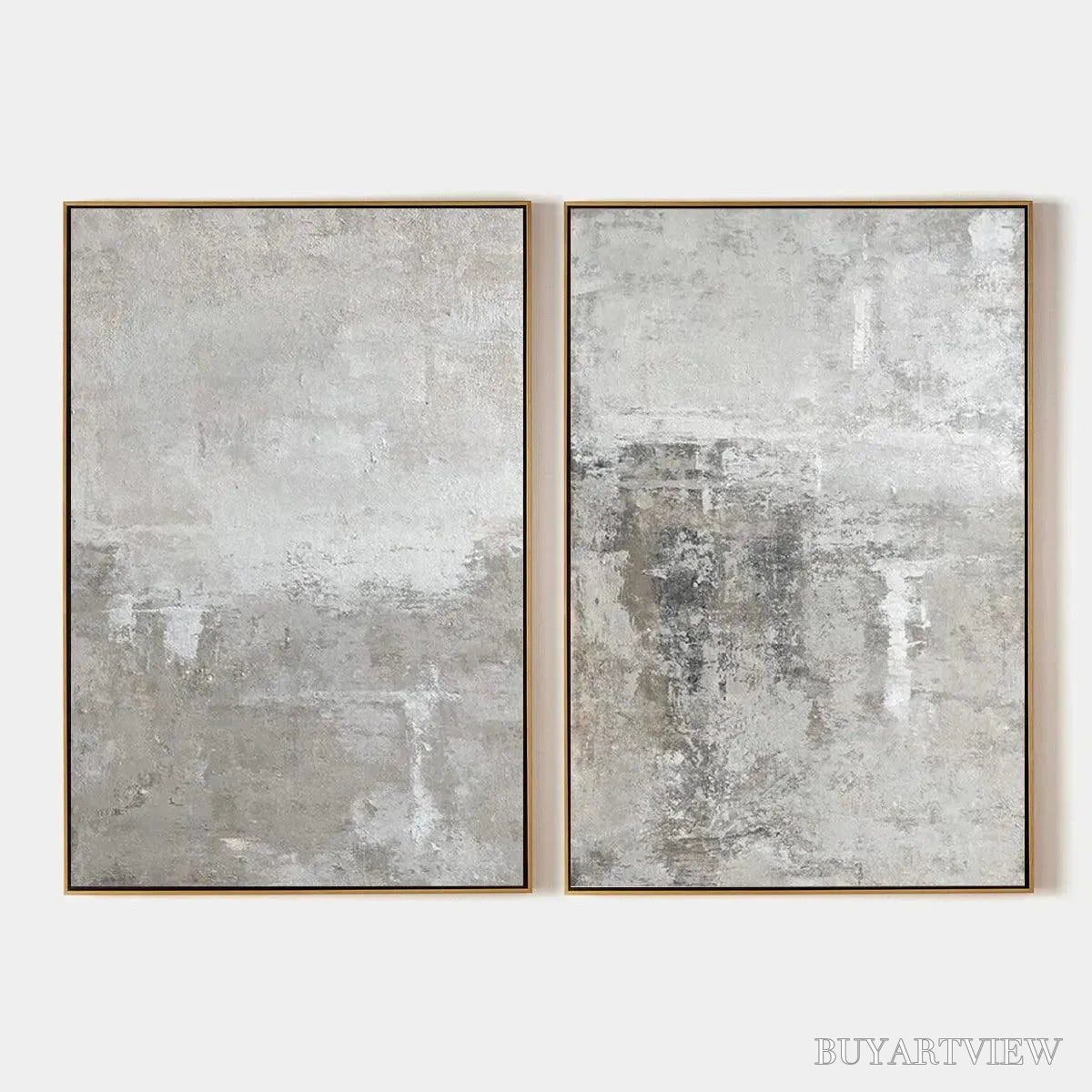 BUYARTVIEW Grey Abstract Textured Diptych – Textured Abstract Painting Set of 2, Vertical - image 1