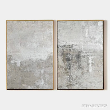 BUYARTVIEW Grey Abstract Textured Diptych – Textured Abstract Painting Set of 2, Vertical - image 1