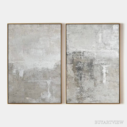 BUYARTVIEW Grey Abstract Textured Diptych – Textured Abstract Painting Set of 2, Vertical - image 1