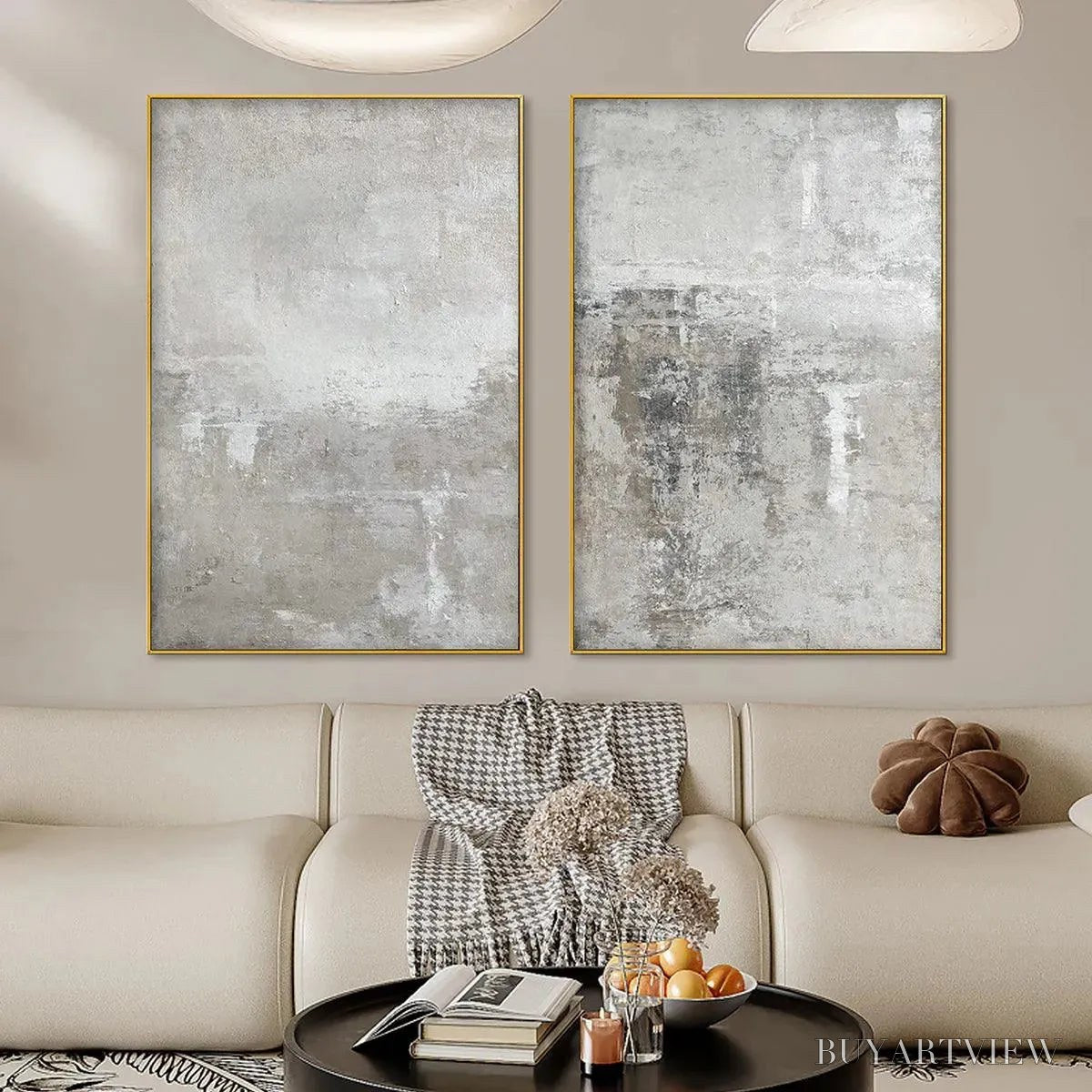 BUYARTVIEW Grey Abstract Textured Diptych – Textured Abstract Painting Set of 2, Vertical - image 2