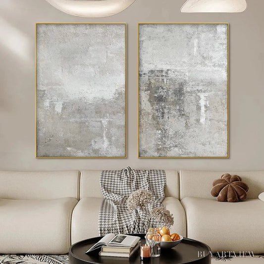 BUYARTVIEW Grey Abstract Textured Diptych – Textured Abstract Painting Set of 2, Vertical - image 2