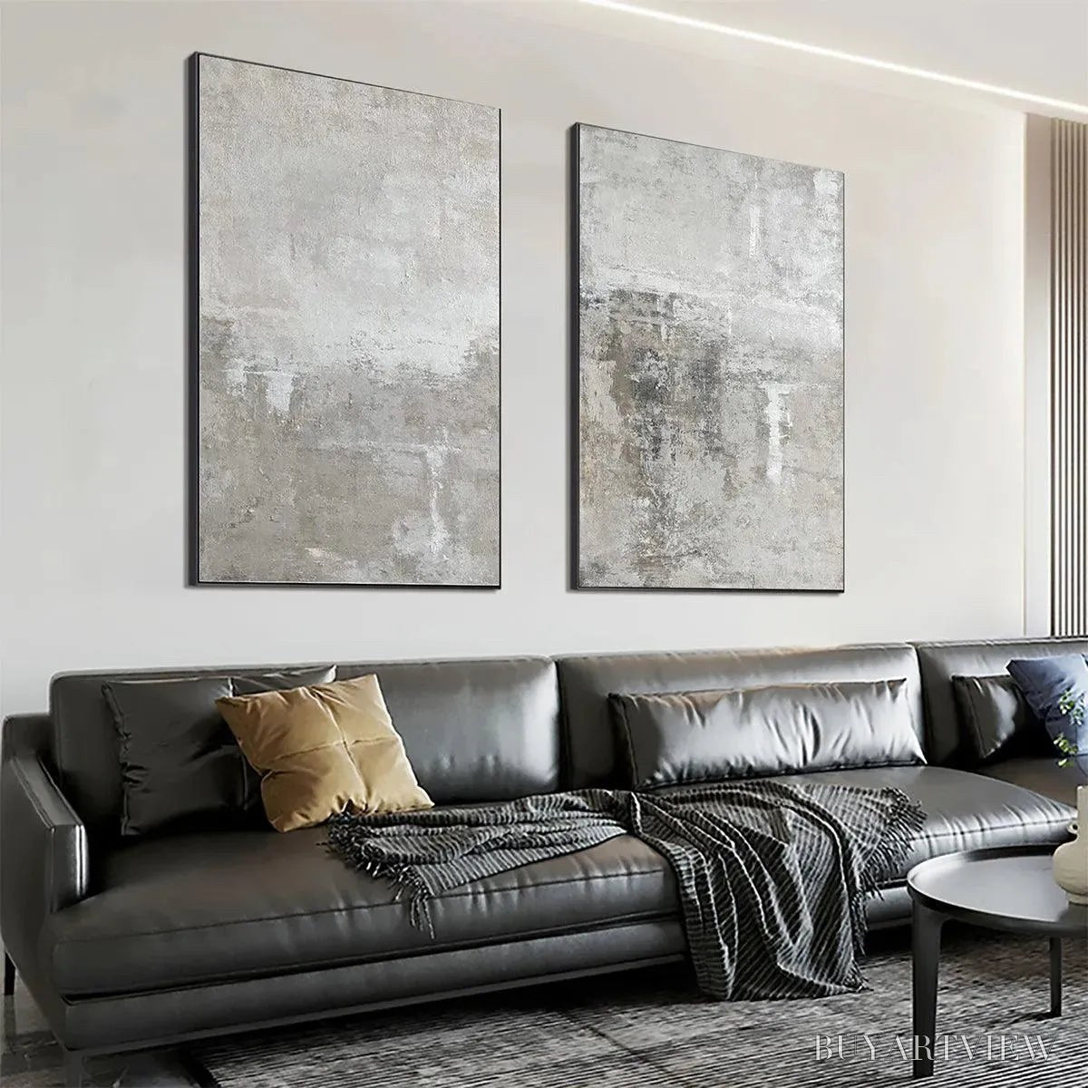 BUYARTVIEW Grey Abstract Textured Diptych – Textured Abstract Painting Set of 2, Vertical - image 3