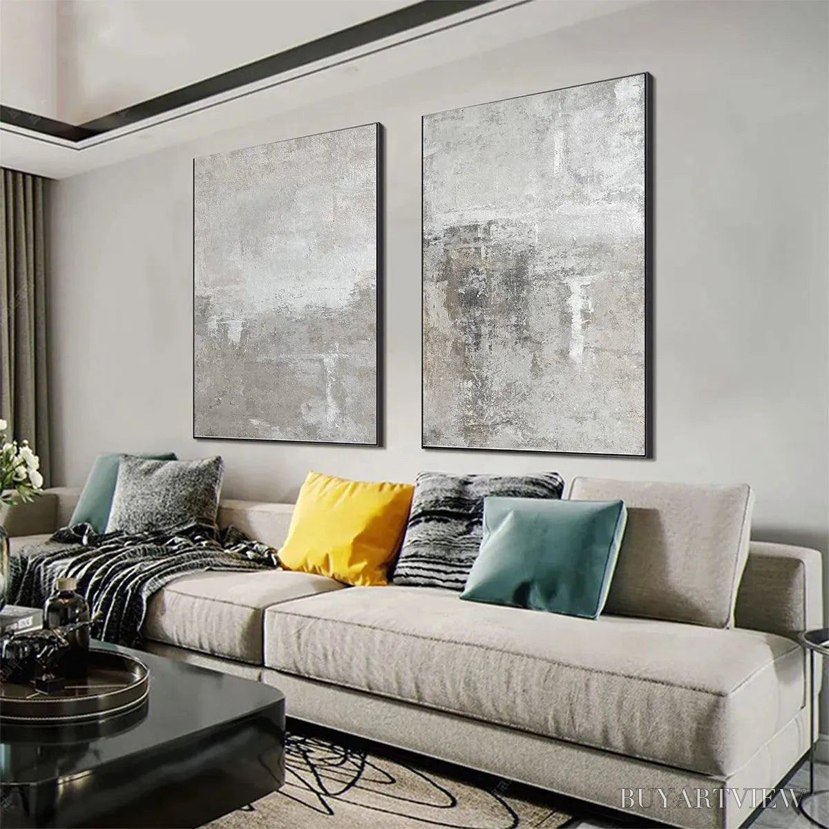 BUYARTVIEW Grey Abstract Textured Diptych – Textured Abstract Painting Set of 2, Vertical - image 5