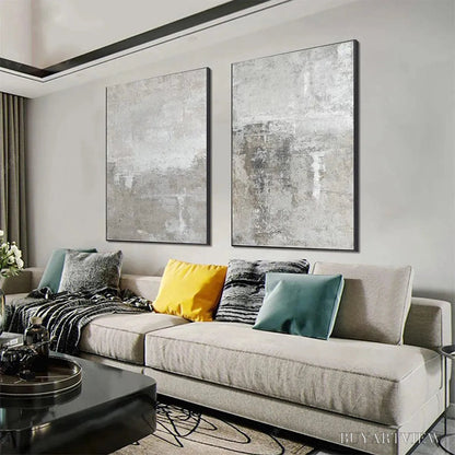 BUYARTVIEW Grey Abstract Textured Diptych – Textured Abstract Painting Set of 2, Vertical - image 5