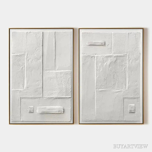 BUYARTVIEW White Textured Vertical Diptych – Minimalist Textured Painting Set of 2, Vertical - image 1