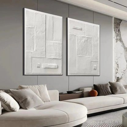 BUYARTVIEW White Textured Vertical Diptych – Minimalist Textured Painting Set of 2, Vertical - image 4