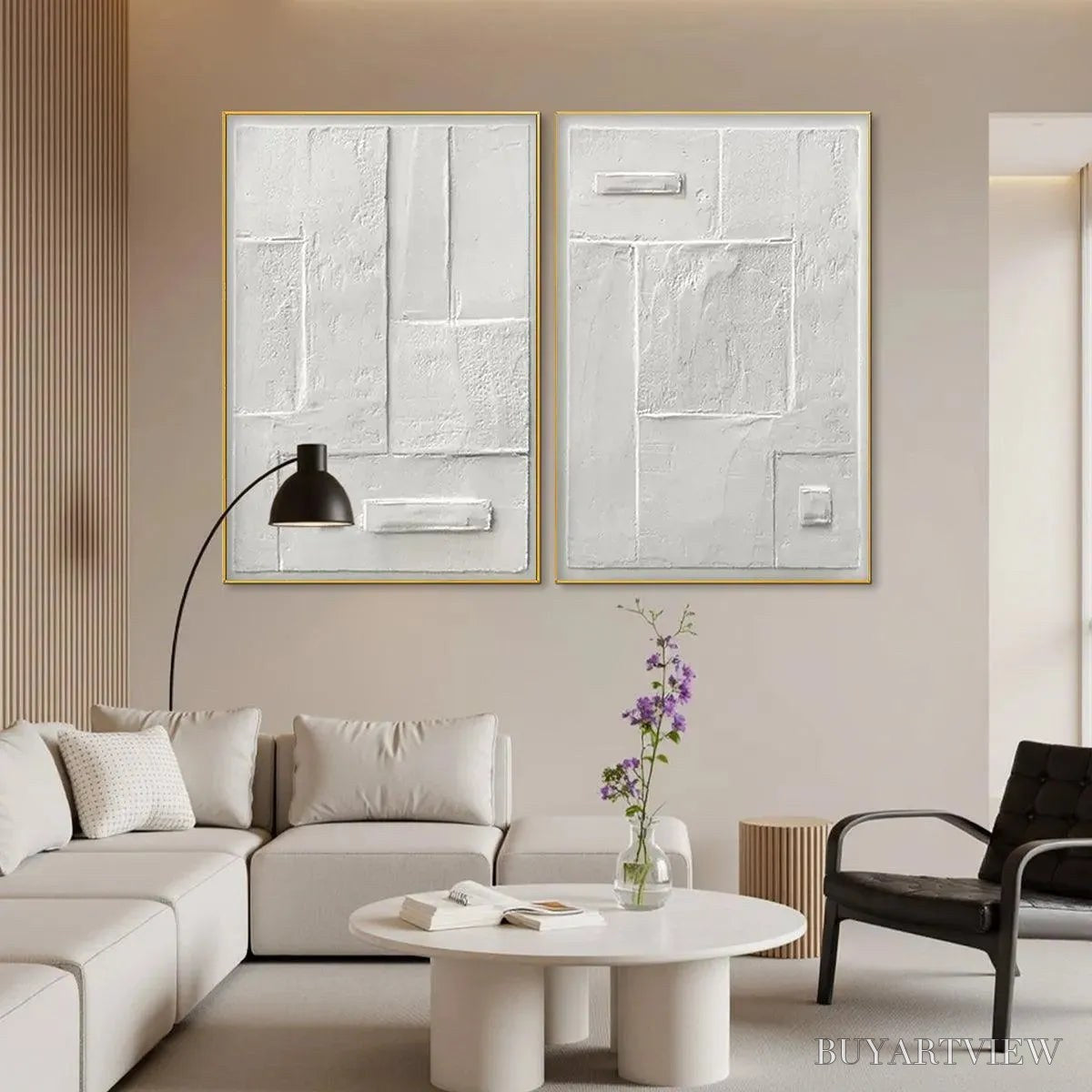 BUYARTVIEW White Textured Vertical Diptych – Minimalist Textured Painting Set of 2, Vertical - image 5