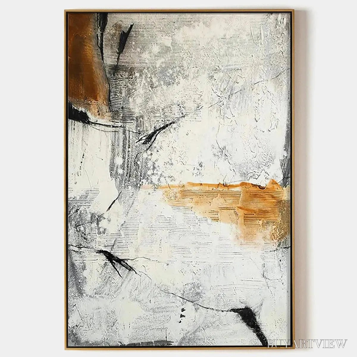 BUYARTVIEW Textured Abstract in Brown and White – Modern Abstract Painting, Vertical - image 1