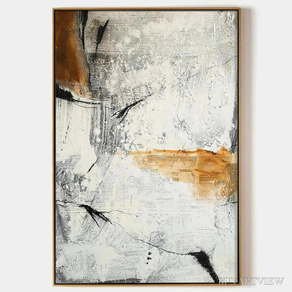BUYARTVIEW Textured Abstract in Brown and White – Modern Abstract Painting, Vertical - image 1