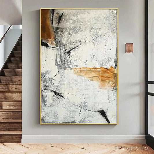 BUYARTVIEW Textured Abstract in Brown and White – Modern Abstract Painting, Vertical - image 2