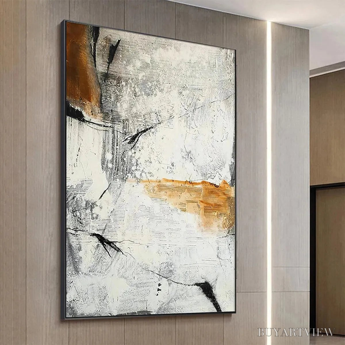 BUYARTVIEW Textured Abstract in Brown and White – Modern Abstract Painting, Vertical - image 3