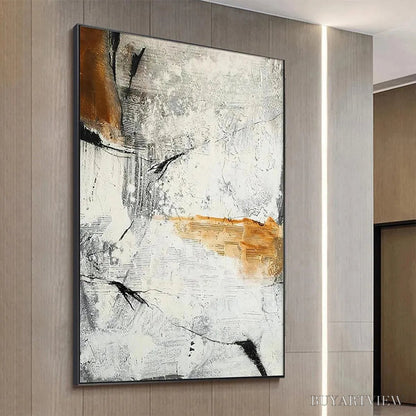 BUYARTVIEW Textured Abstract in Brown and White – Modern Abstract Painting, Vertical - image 3