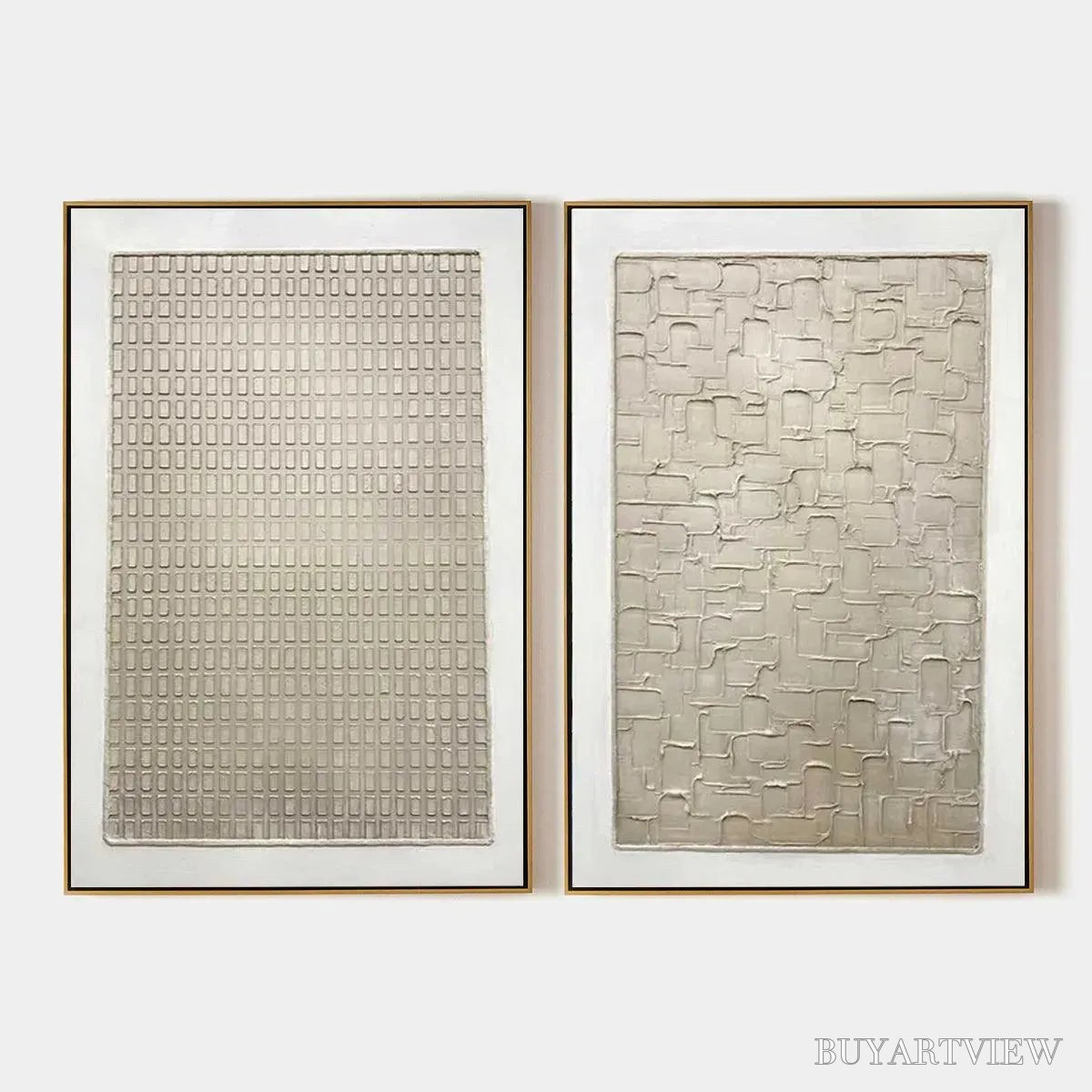 BUYARTVIEW Textured Beige Grid Set – Minimalist Textured Painting Set of 2 - image 1