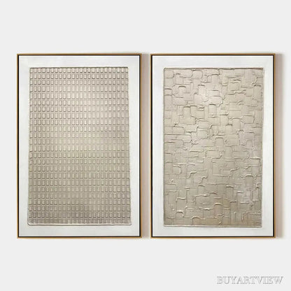 BUYARTVIEW Textured Beige Grid Set – Minimalist Textured Painting Set of 2 - image 1