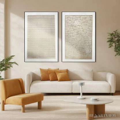 BUYARTVIEW Textured Beige Grid Set – Minimalist Textured Painting Set of 2 - image 2