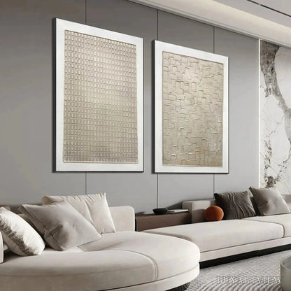 BUYARTVIEW Textured Beige Grid Set – Minimalist Textured Painting Set of 2 - image 4