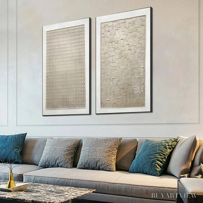 BUYARTVIEW Textured Beige Grid Set – Minimalist Textured Painting Set of 2 - image 5