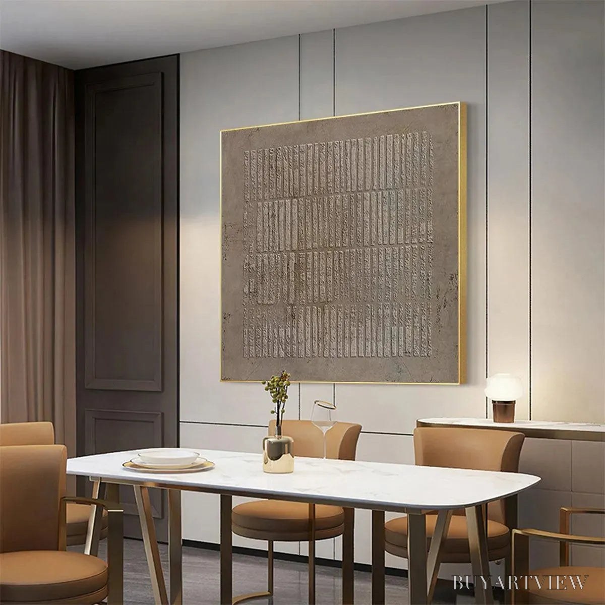 BUYARTVIEW Textured Brown Grid – Minimalist Textured Painting - image 4