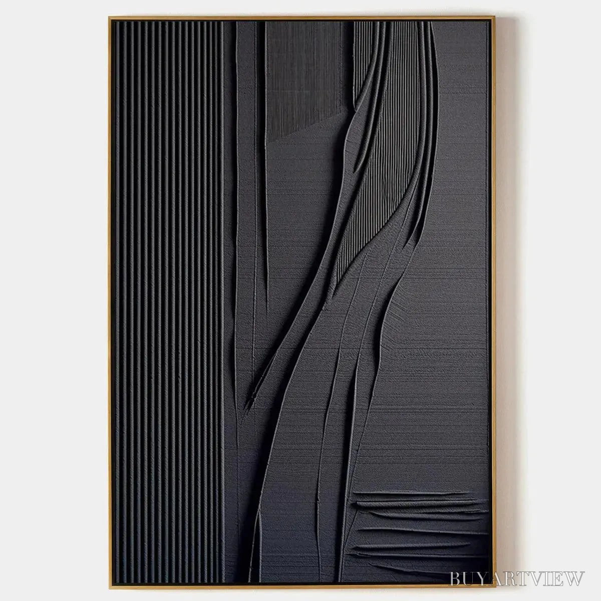 BUYARTVIEW Black Textured Lines and Curves – Minimalist Textured Abstract Painting - image 1