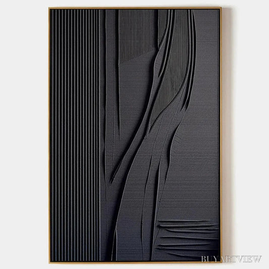 BUYARTVIEW Black Textured Lines and Curves – Minimalist Textured Abstract Painting - image 1