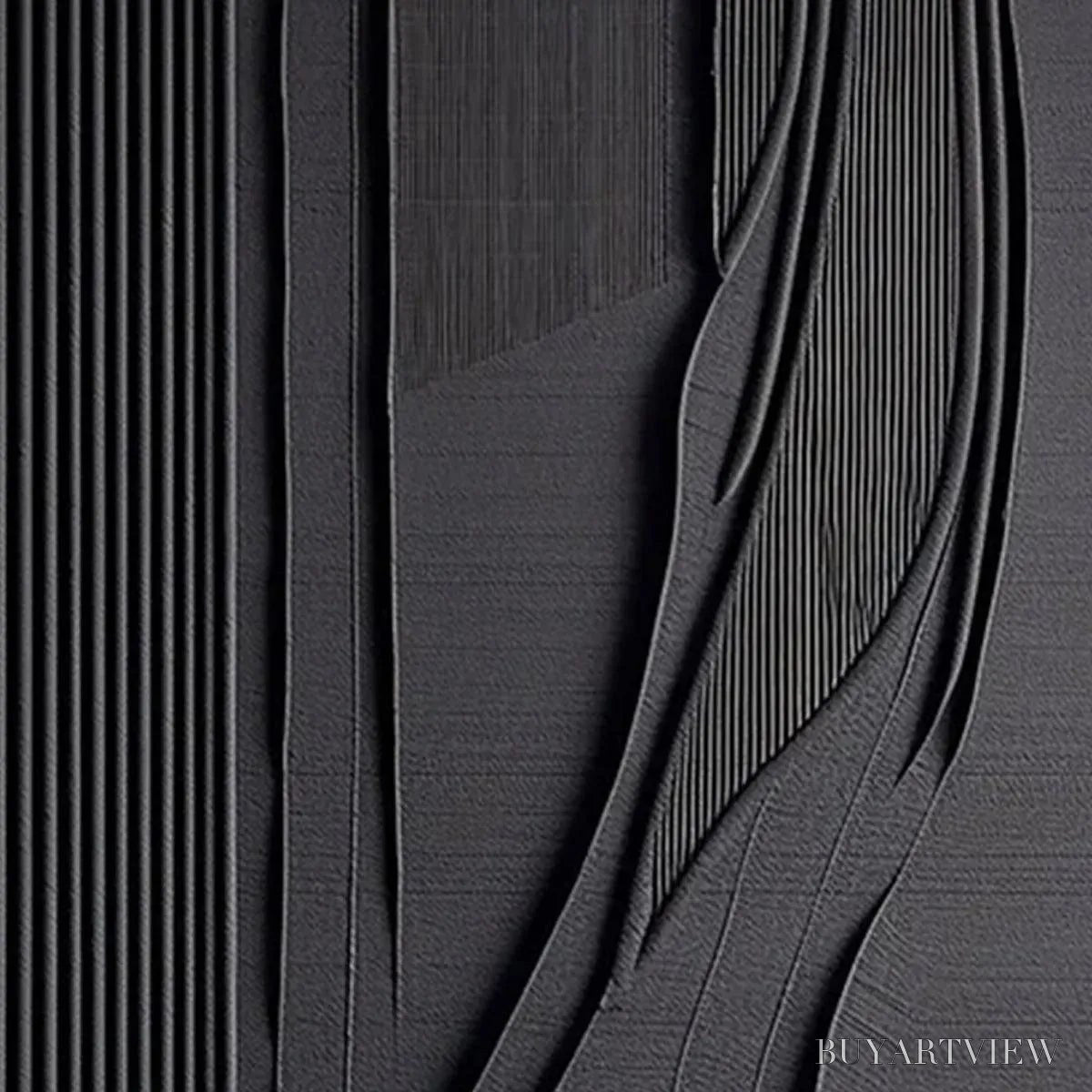 BUYARTVIEW Black Textured Lines and Curves – Minimalist Textured Abstract Painting - image 4
