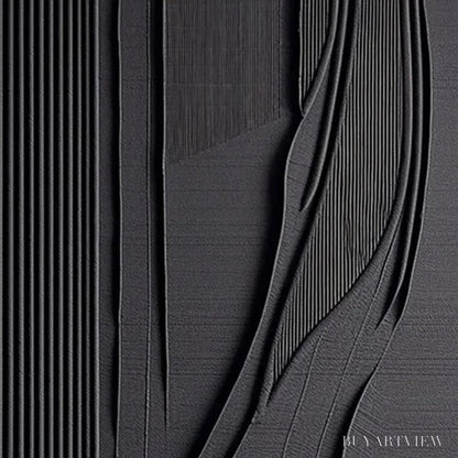 BUYARTVIEW Black Textured Lines and Curves – Minimalist Textured Abstract Painting - image 4