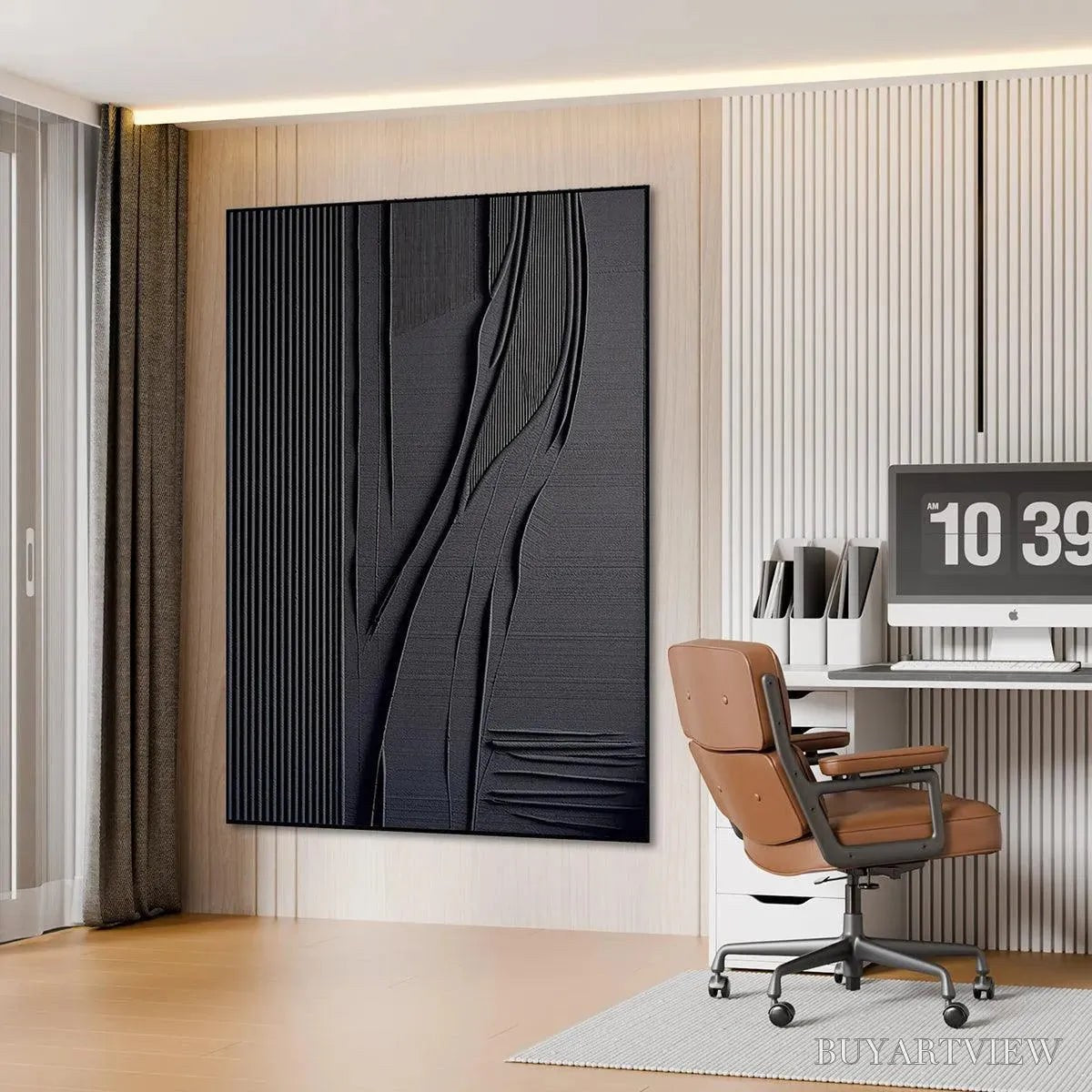 BUYARTVIEW Black Textured Lines and Curves – Minimalist Textured Abstract Painting - image 5