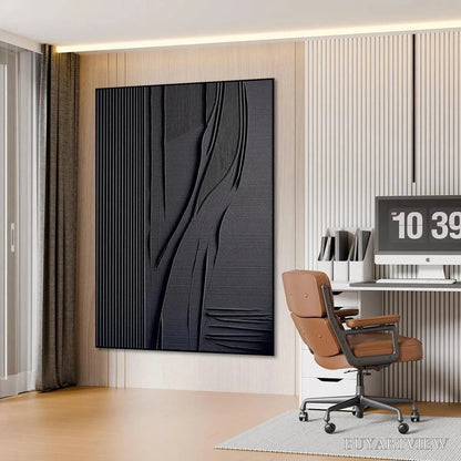 BUYARTVIEW Black Textured Lines and Curves – Minimalist Textured Abstract Painting - image 5