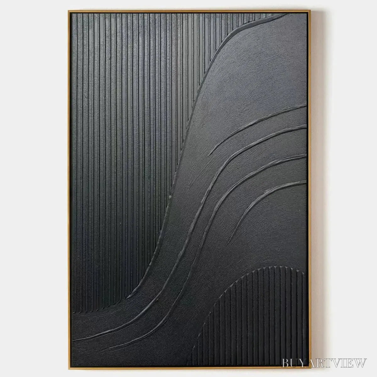 BUYARTVIEW Black Textured Curves – Minimalist Textured Abstract Painting - image 1