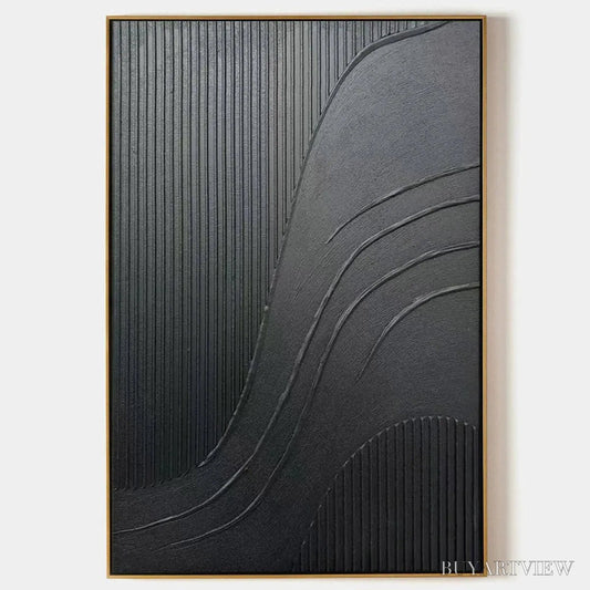 BUYARTVIEW Black Textured Curves – Minimalist Textured Abstract Painting - image 1