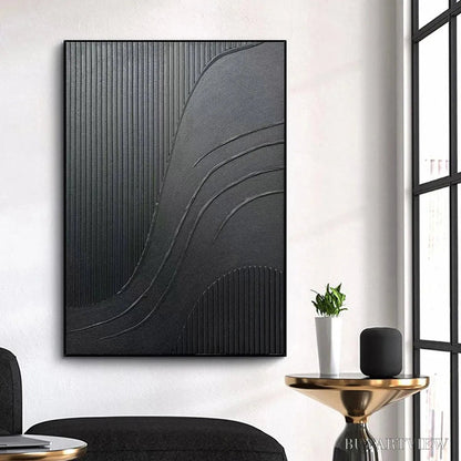 BUYARTVIEW Black Textured Curves – Minimalist Textured Abstract Painting - image 2