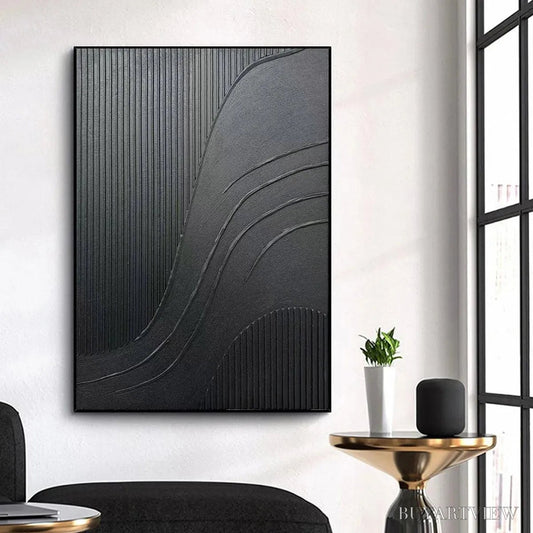 BUYARTVIEW Black Textured Curves – Minimalist Textured Abstract Painting - image 2